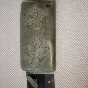 Frye Genuine wallet/clutch Melissa STUDDED Floral zip wallet in Wild Sage color.